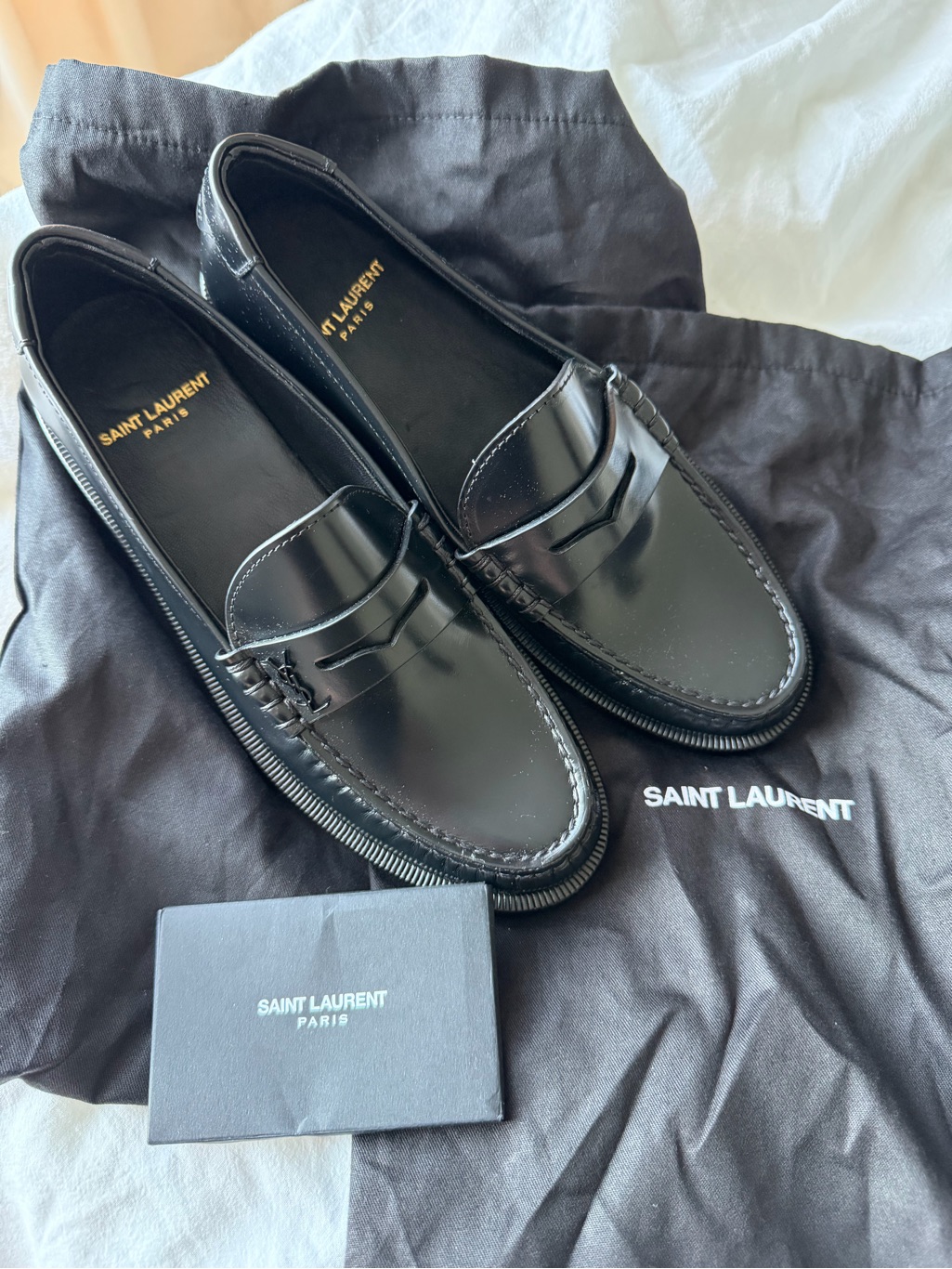 Saint Laurent Black Leather Penny Loafers For Woman